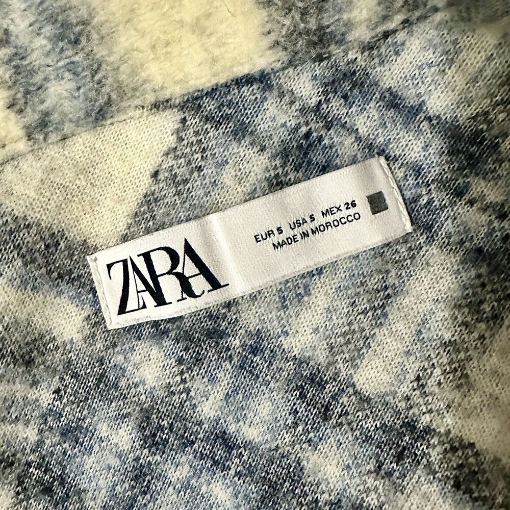 Zara Plaid Cropped Jacket Shacket Blue/Cream Button Front Size S - Picture 4 of 11